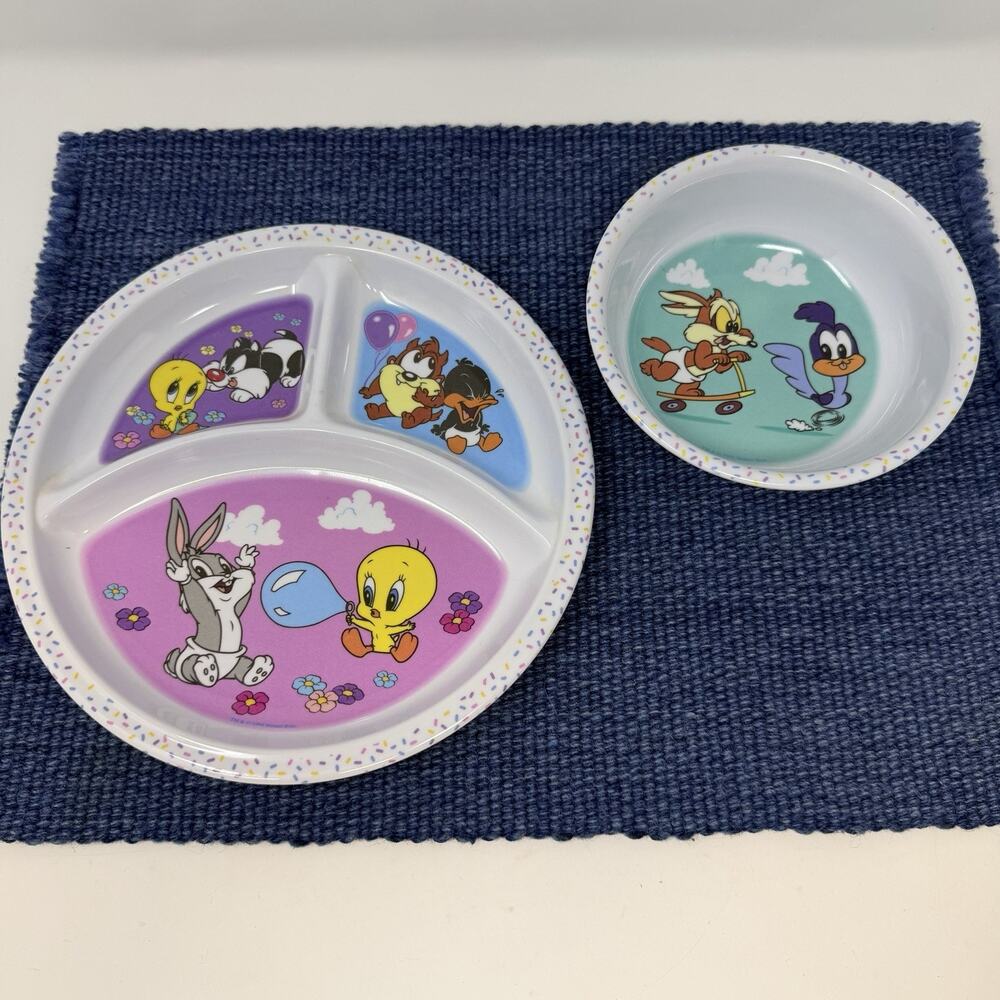 Tweety Looney Tunes PLATE 3 Divided Sections With Bowl ZAK! RARE